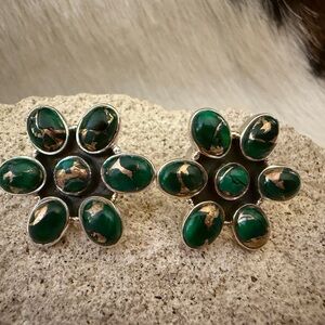 Green Floral Cluster Earrings with Gold Vein Accents